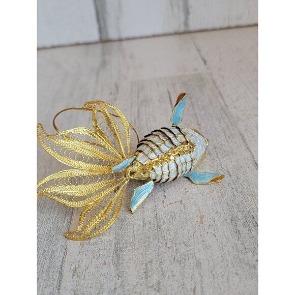 Vintage koi fish cloisonne jointed metal ornament Xmas unique - Picture 7 of 7